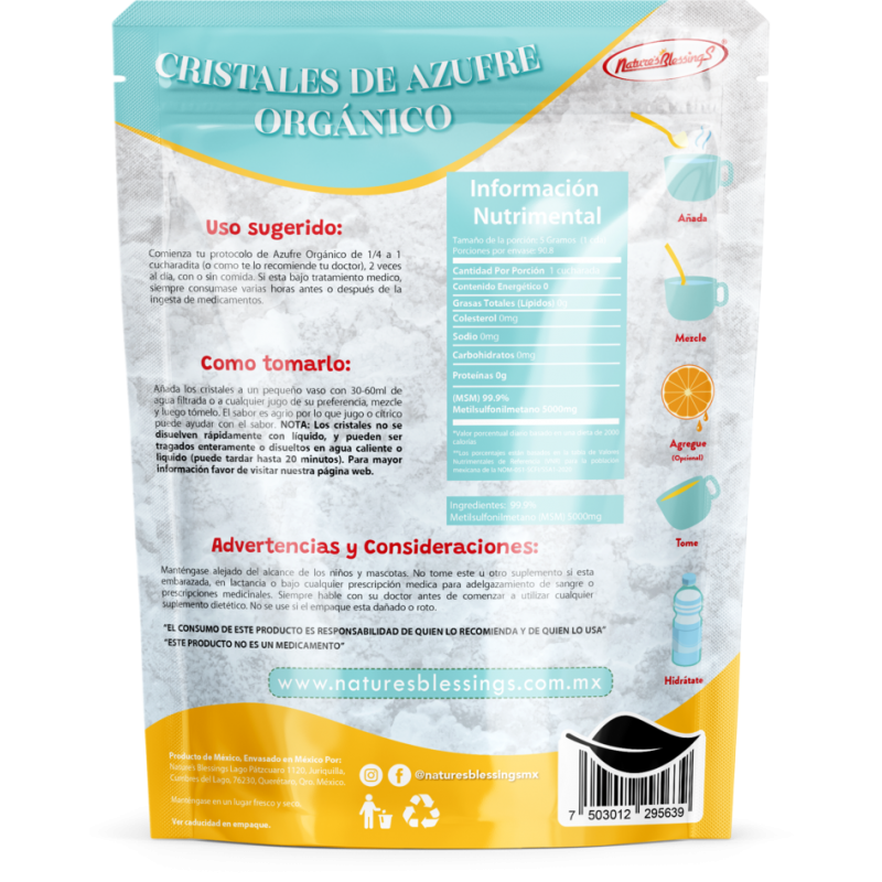 Azufre Org Cristales MSM 250gr (Natures Blessings)
