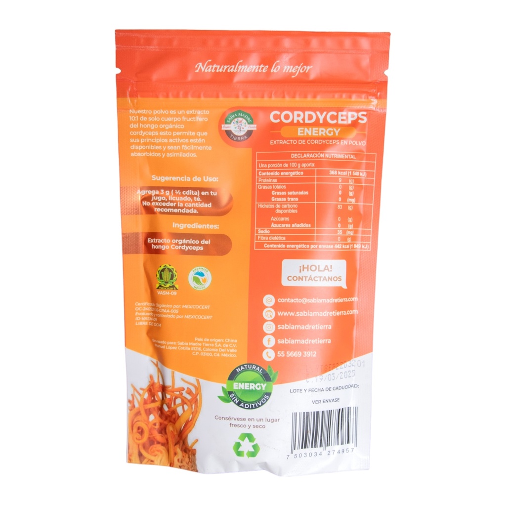 Cordyceps Orgánico 120 g (Sabia Madre Tierra)