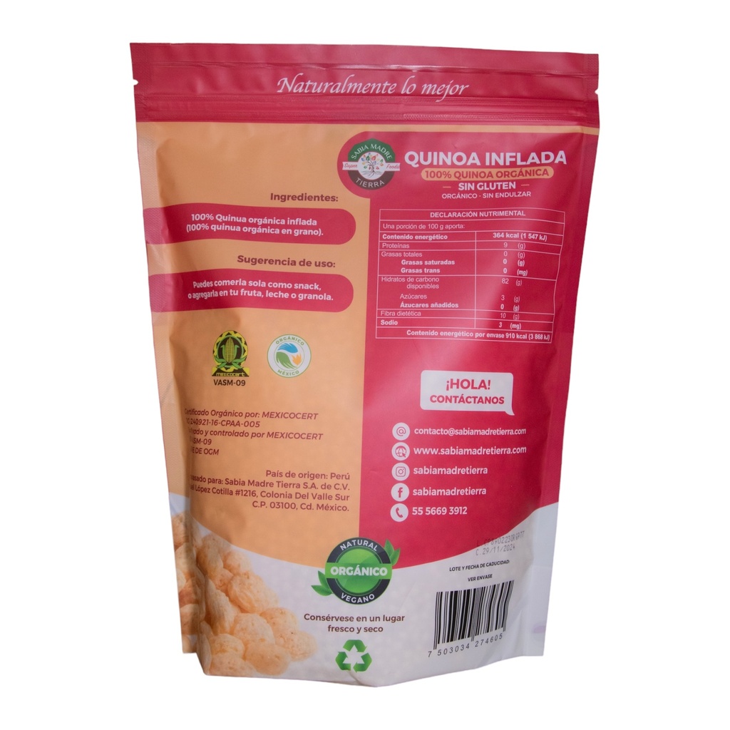 Quinoa Inflada Orgánica 250 g (Sabia Madre Tierra)