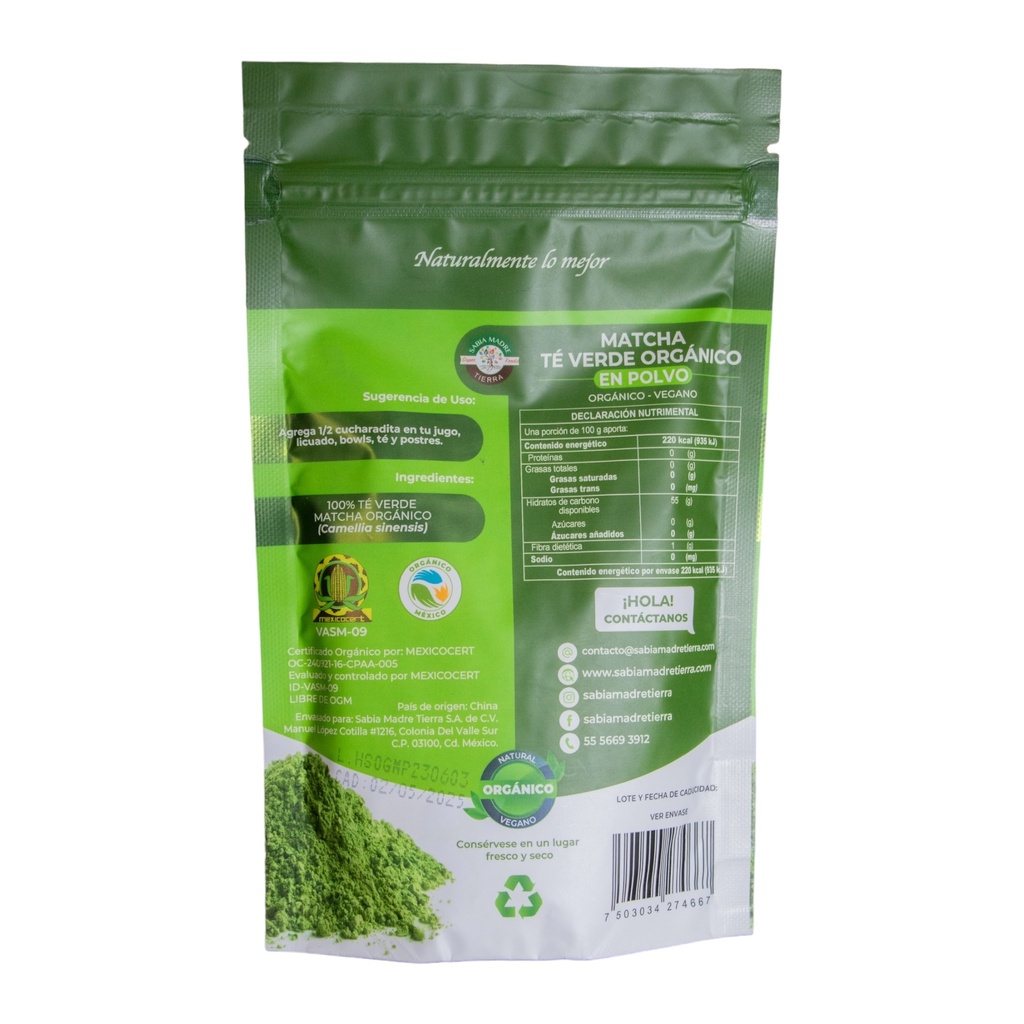 Té Matcha Orgánico 100 gr (Sabia Madre Tierra)