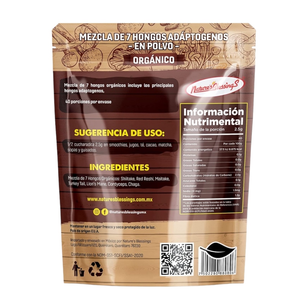 Mezcla 7 Hongos en Polvo Org 100g (Natures Blessings)