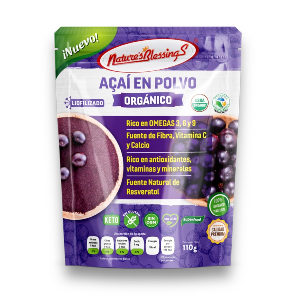 [7503012295202] Acai en polvo orgánico 110 g Natures Blessings