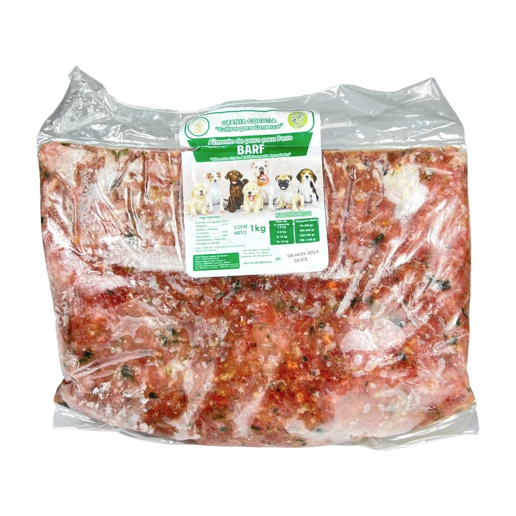 BARF Alimento de Pavo para Perro 1 Kg (Granja Cocotla)