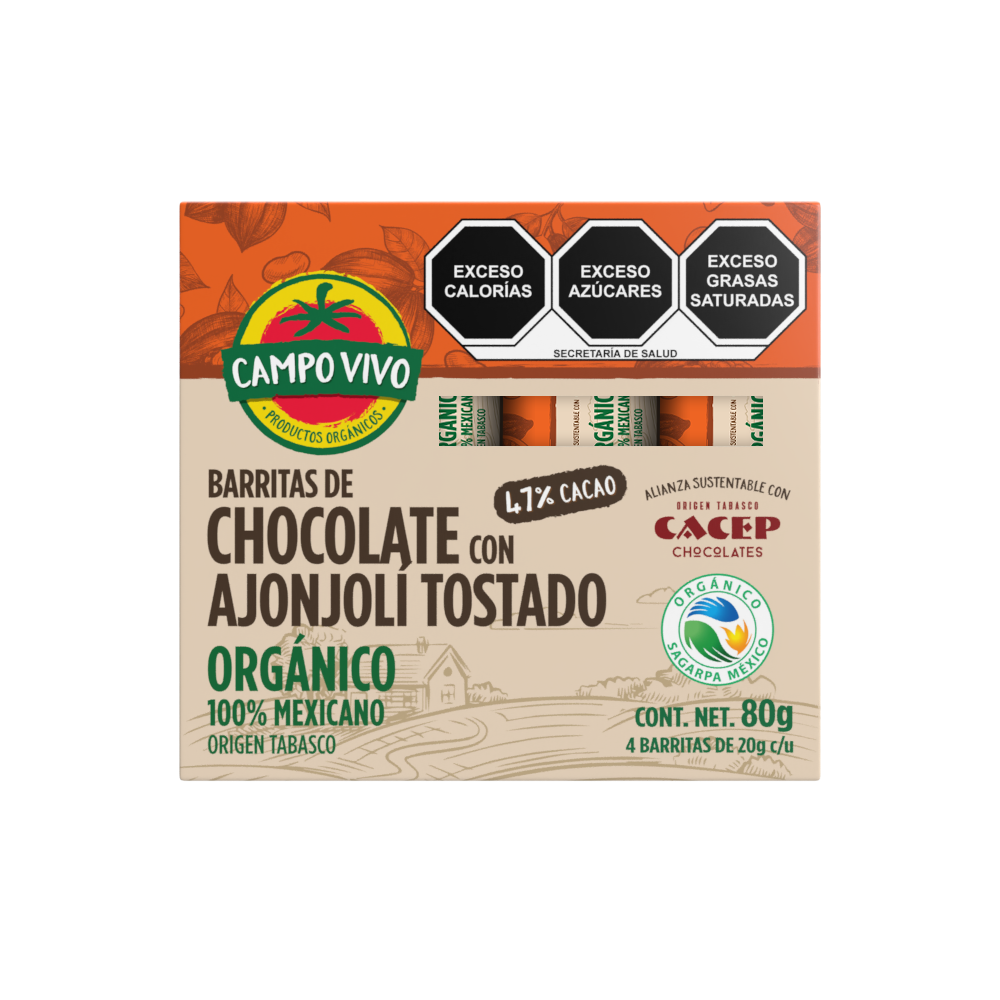 Barritas de chocolate con ajonjolí 4*20 gr (Campo Vivo) (copia)