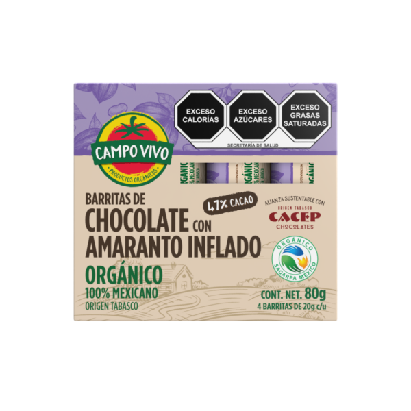 [7502236173662] Barritas de chocolate con amaranto 4*20g (Campo Vivo)