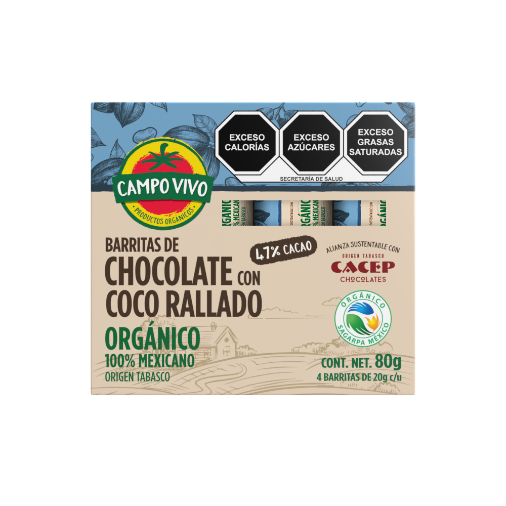 [7502236173686] Barritas de chocolate con coco 4*20g (Campo Vivo)
