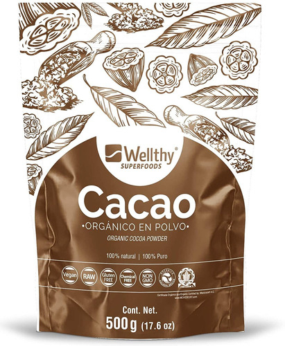 Cacao Orgánico en polvo 500 g (Wellthy)