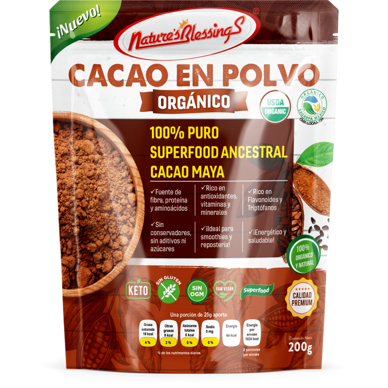 [7502280880240] Cacao en polvo Orgánico 200 g (Natures Blessings)