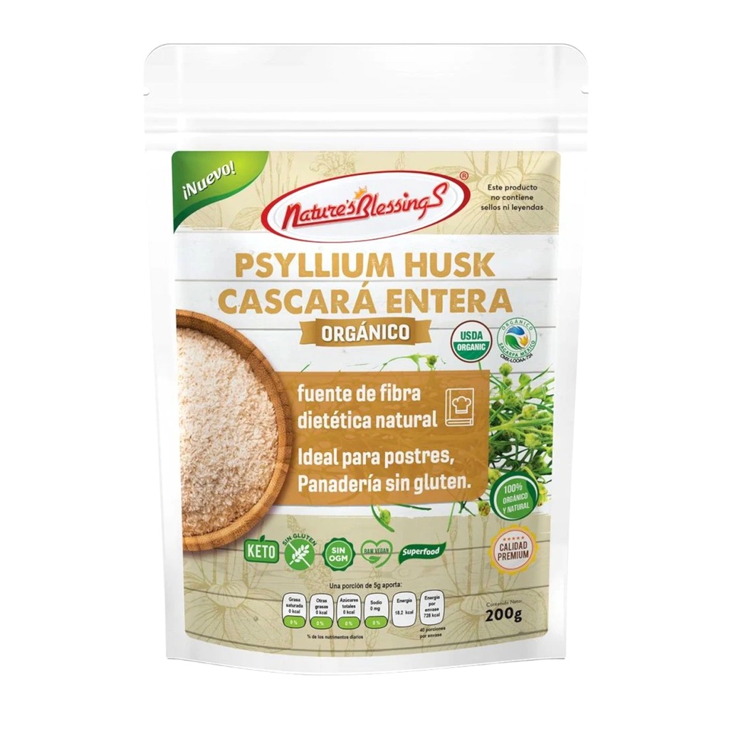 Psyllium Husk Cascara entera 200gr (Natures Blessings)