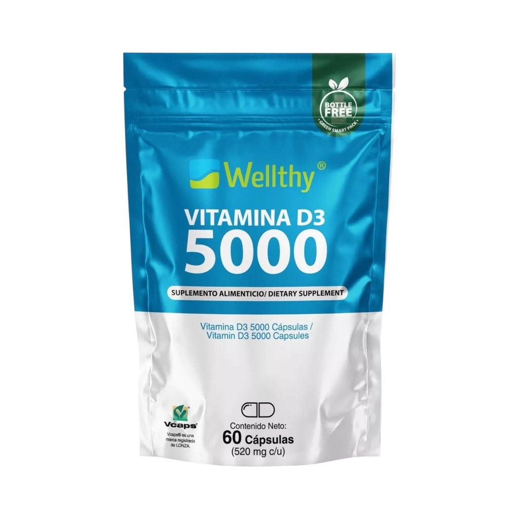 Vitamina D3 5000 60caps 520mg c/u (Wellthy)
