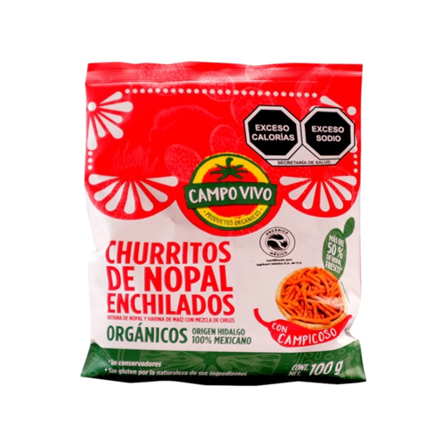 [7502236174386] Churritos de nopal enchilados con campicoso 100gr (Campo Vivo)