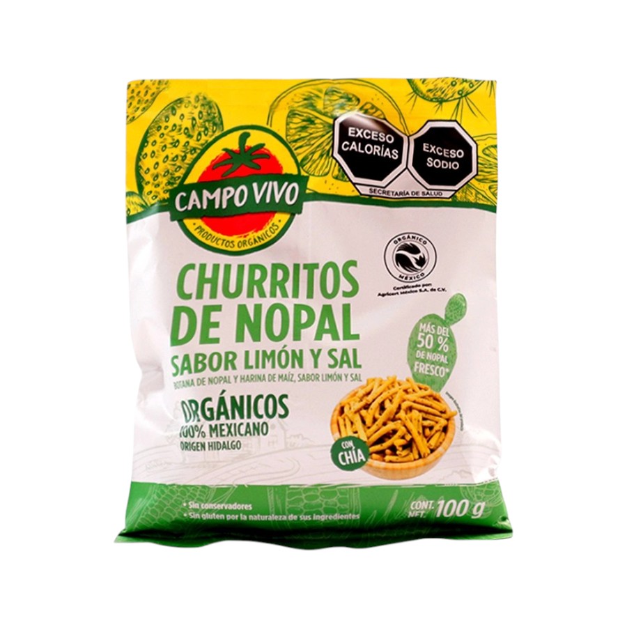 [7502236174393] Churritos de nopal sabor sal y limón 100gr (Campo Vivo)