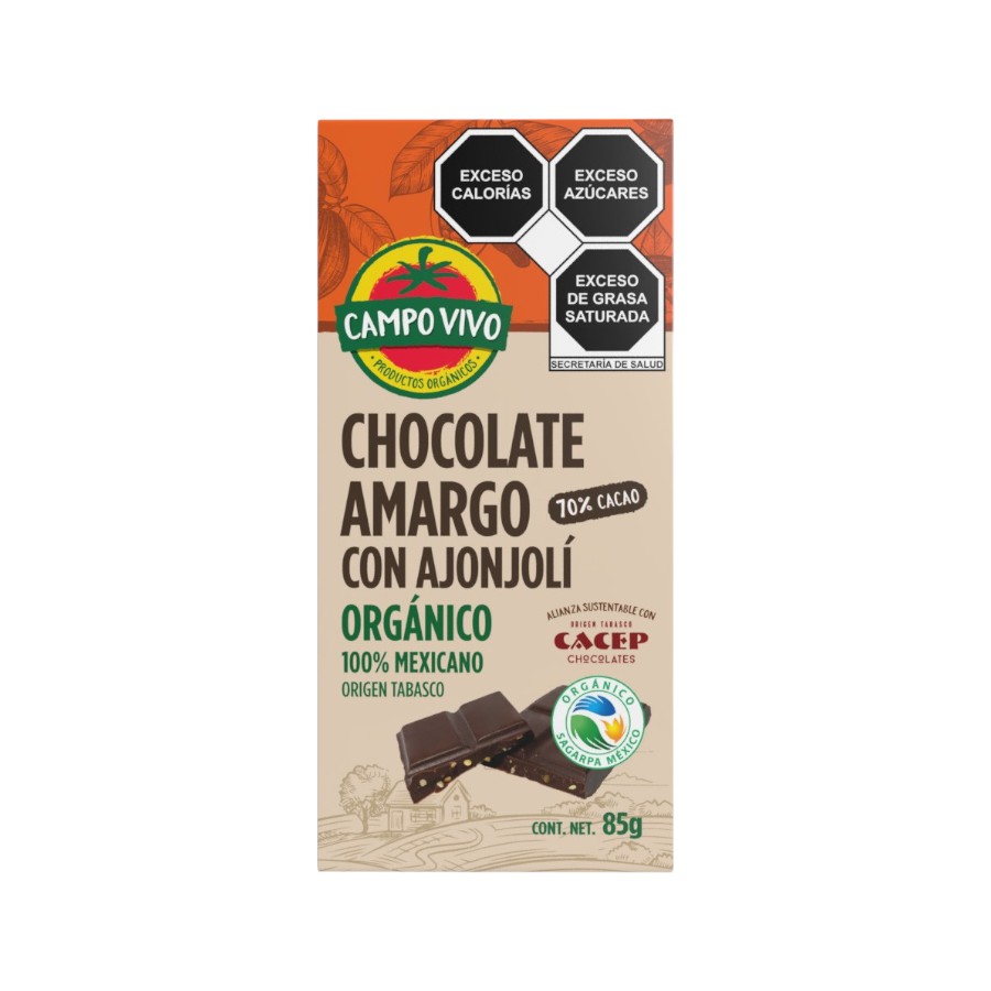 Tableta de Chocolate Amargo c/Ajonjolí 85g (Campo Vivo)
