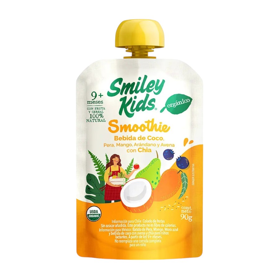 [7804650970644] Smoothie Orgánico c/bebida de coco, Avena y Fruta 90gr (Smiley Kids)