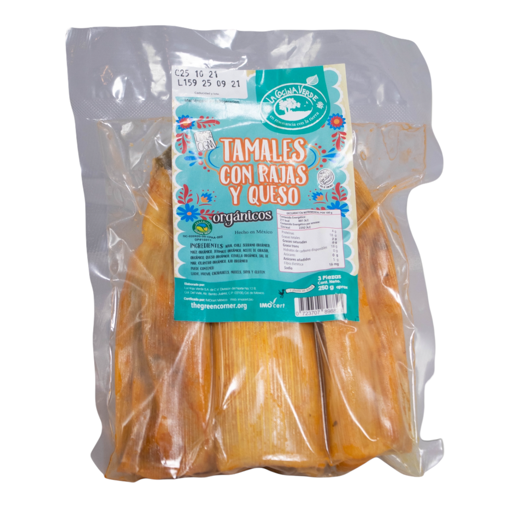 Tamales con rajas y queso 250g 3 pz org (La Cocina Verde)