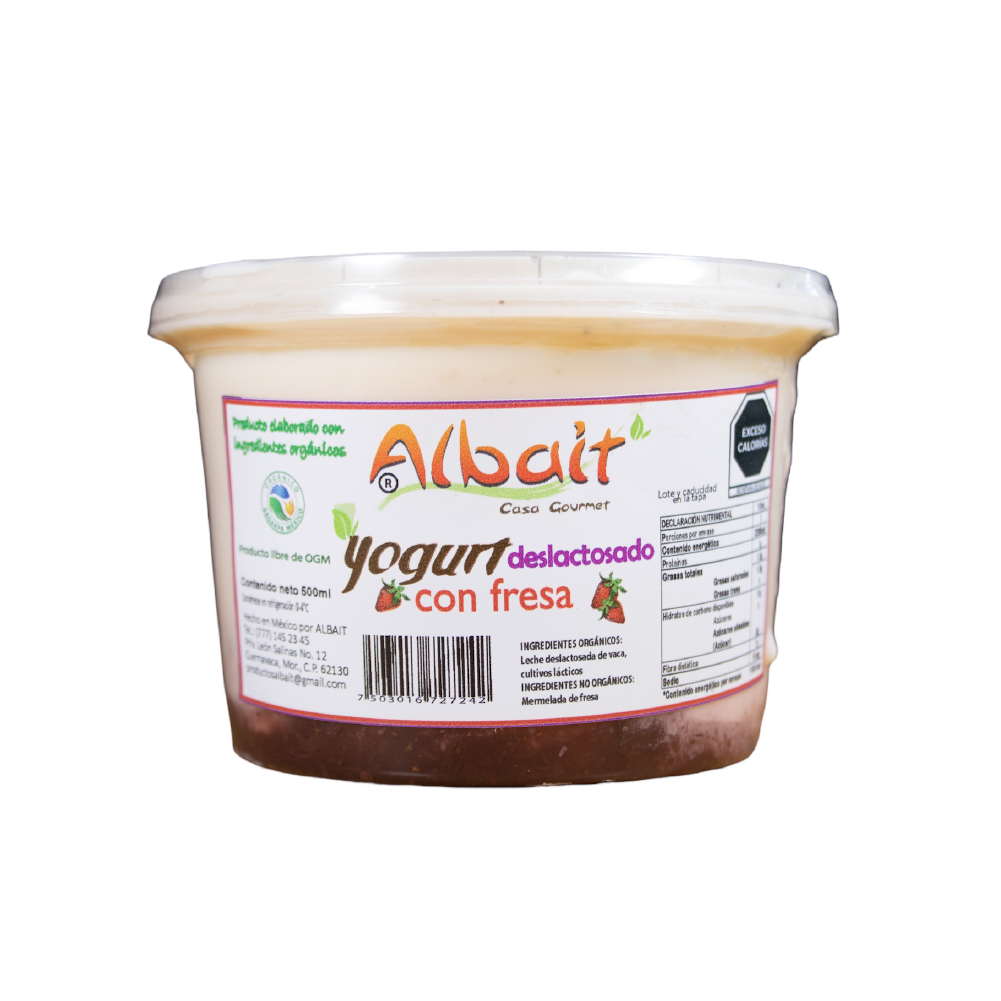 Yogurt deslactosado con fresa 500ml (albait)