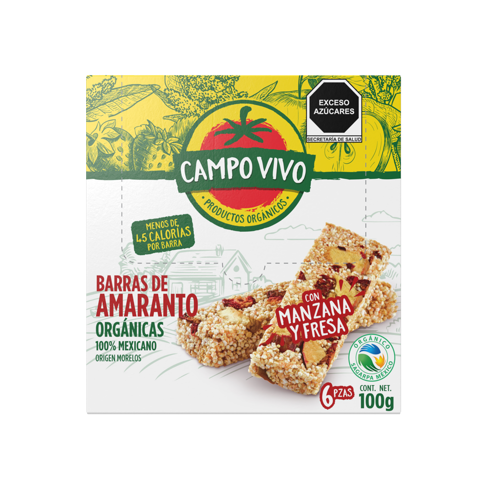 Barra de amaranto con manzana y fresa (Campo vivo)