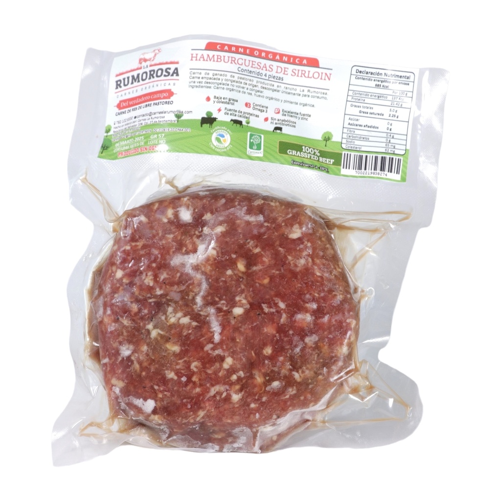 Hamburguesas sirloin 4pzas 500gr org(La Rumorosa)