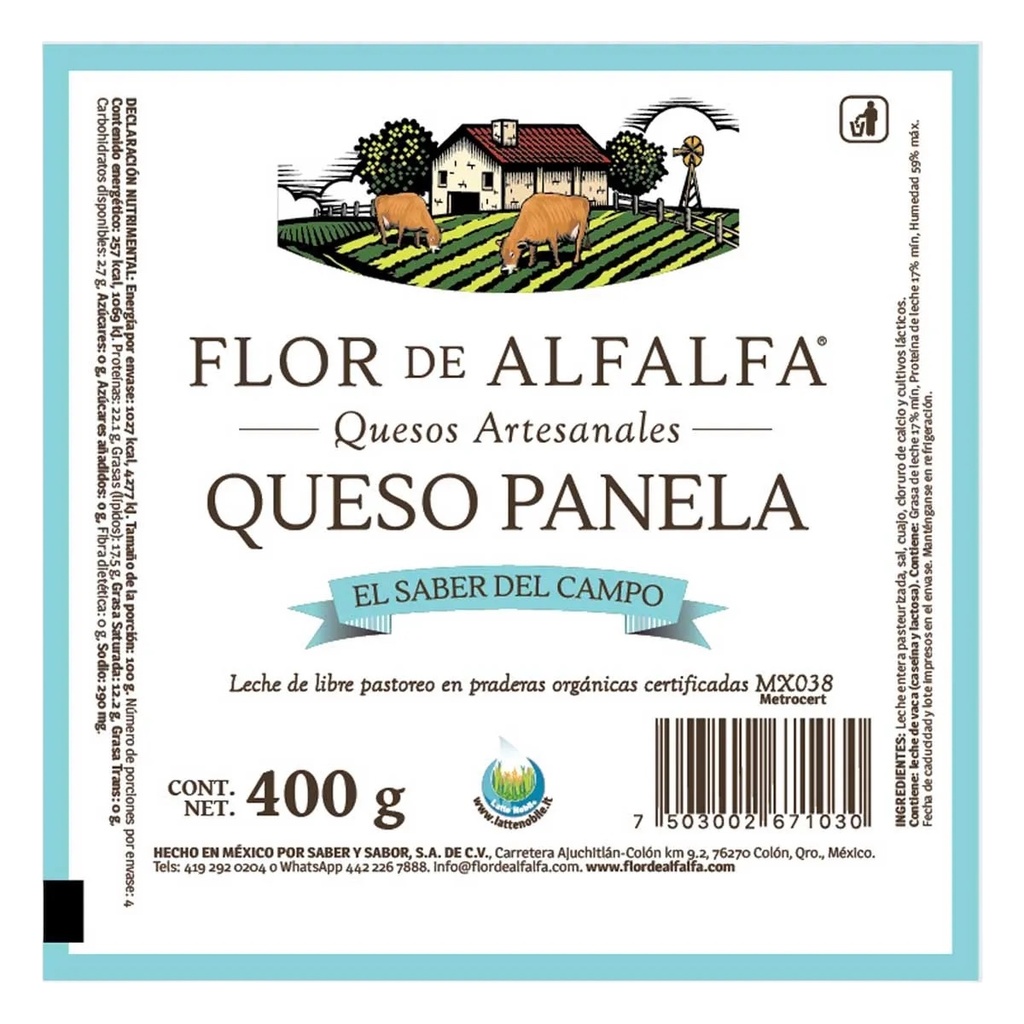 Queso panela 400gr (Flor de Alfalfa)