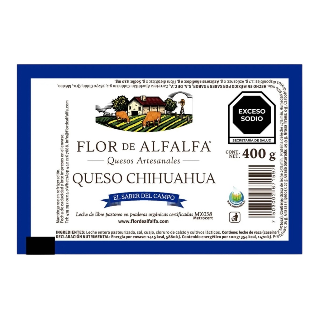 Queso chihuahua 400g (Flor de alfalfa)