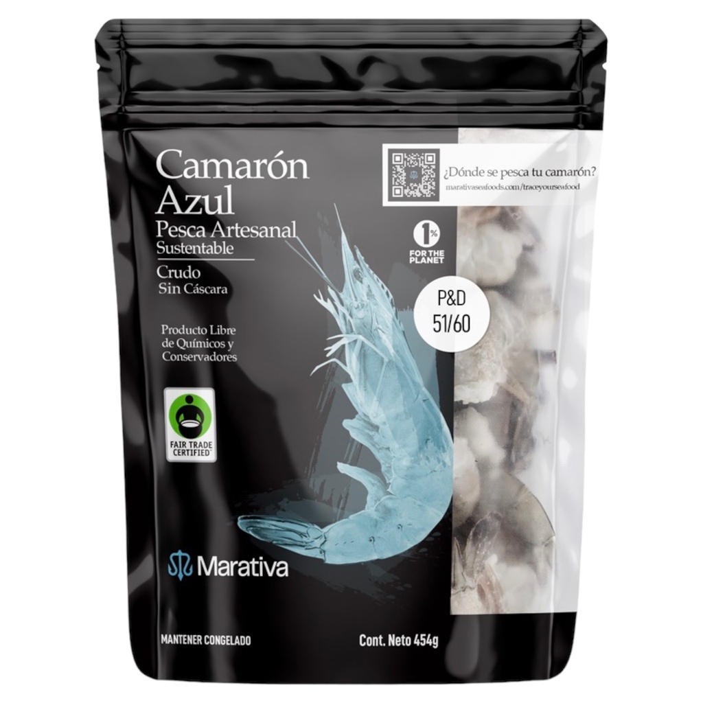 Camarón azul crudo pelado y desvenado 51-60 454g (Marativa)