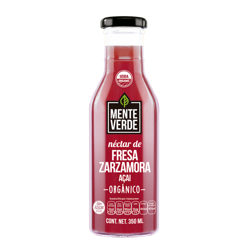 Néctar de fresa, zarzamora y acai 350 ml (Mente Verde)
