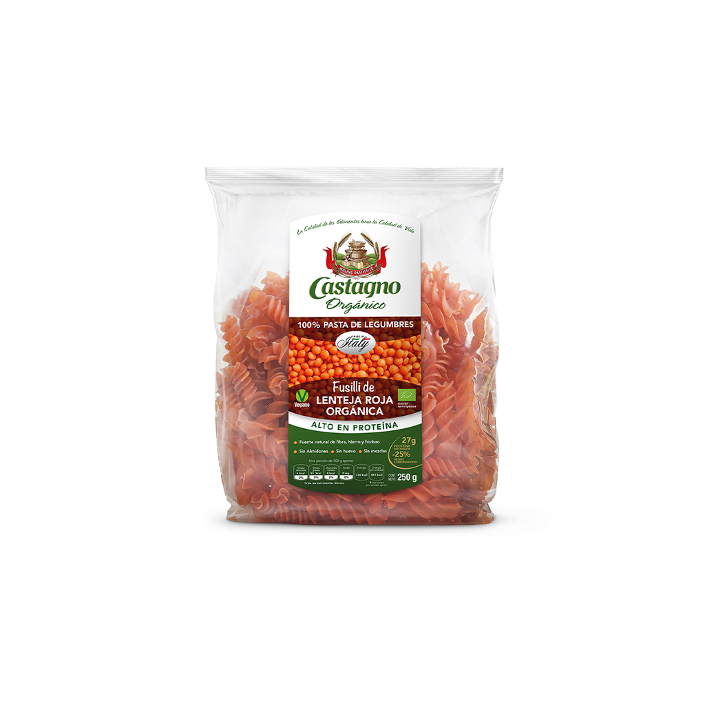 Pasta Fusilli de Lenteja Roja Org 250g (Castagno)