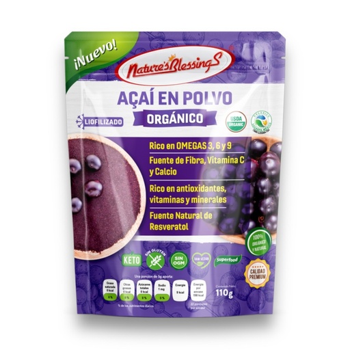 [7503012295202] Acai en polvo orgánico 110 g Natures Blessings 