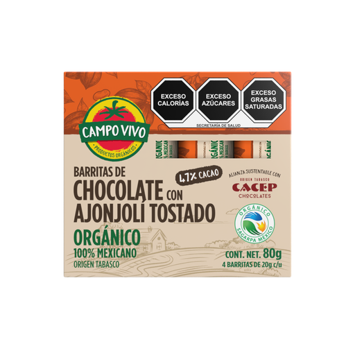 [7502236173679] Barritas de chocolate con ajonjolí 420g (Campo Vivo)
