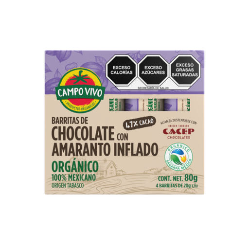 [7502236173662] Barritas de chocolate con amaranto 4*20g (Campo Vivo)