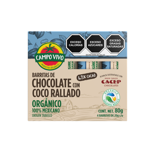 [7502236173686] Barritas de chocolate con coco 4*20g (Campo Vivo)