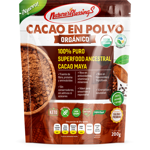 [7502280880240] Cacao en polvo Orgánico 200 g (Natures Blessings)