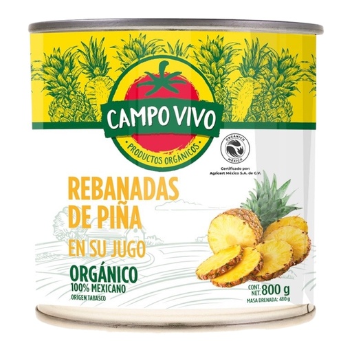 [7502236174232] Lata Piña en su Jugo Orgánica Trozos 800g (Campo Vivo)