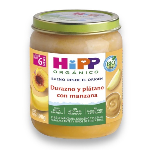 [4062300297081] Papilla Org Durazno Platano Manzana 190g (HiPP)