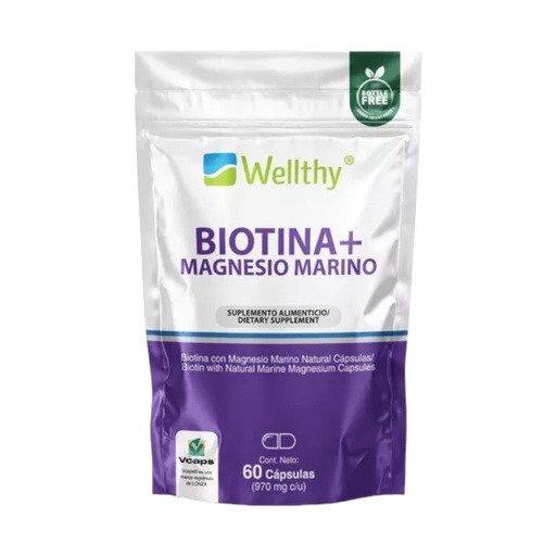 [7503027891581] Biotina + Magnesio Marino 60caps 970mg c/u (Wellthy)