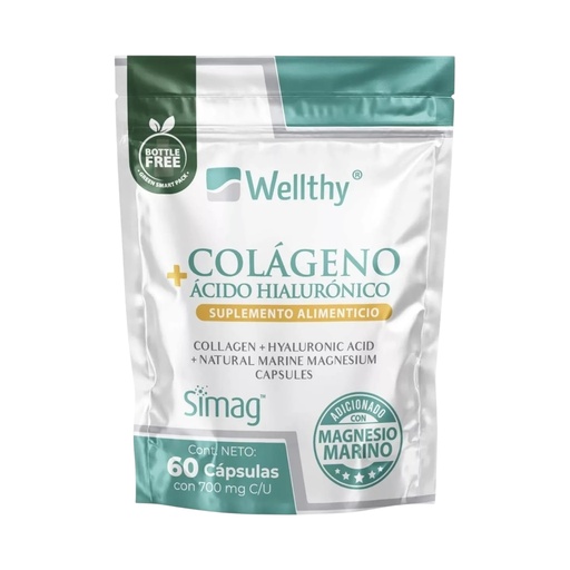 [7503027891307] Colágeno + Ácido Hialurónico 60caps 700mg c/u (Wellthy)