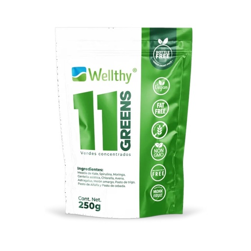 [7503021255167] 11 Greens Superalimento Orgánico en Polvo 250 g Wellthy