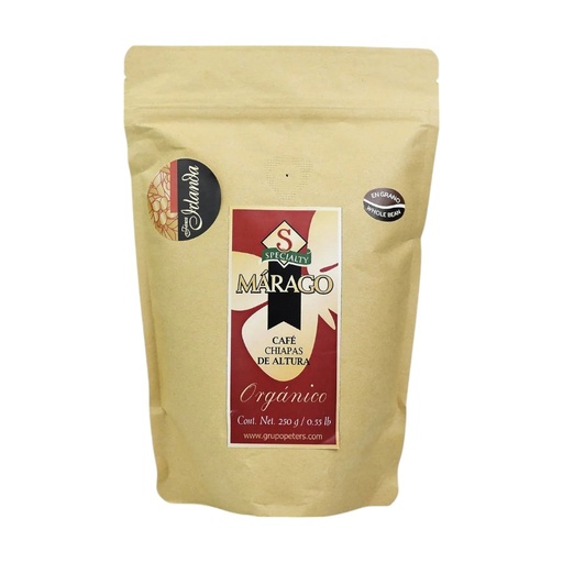[612603000655] Café Orgánico en grano Marago 250gr (Finca Irlanda)