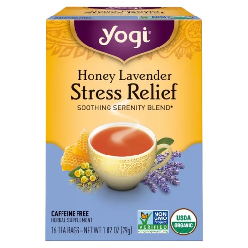[076950204546] Te Stress Relief Honey Lavender 29g 16pz (Yogi)