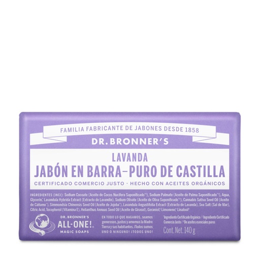 [018787506042] Jabon lavanda barra de castilla 140grs (Dr Bronners)