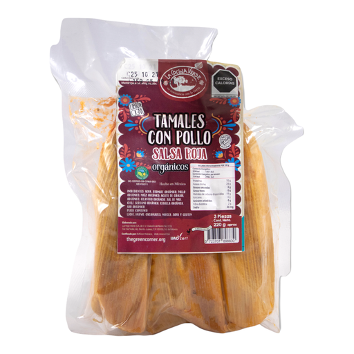 [0723707898830] Tamales pollo salsa roja org. 240 g 3 pza (La Cocina Verde)