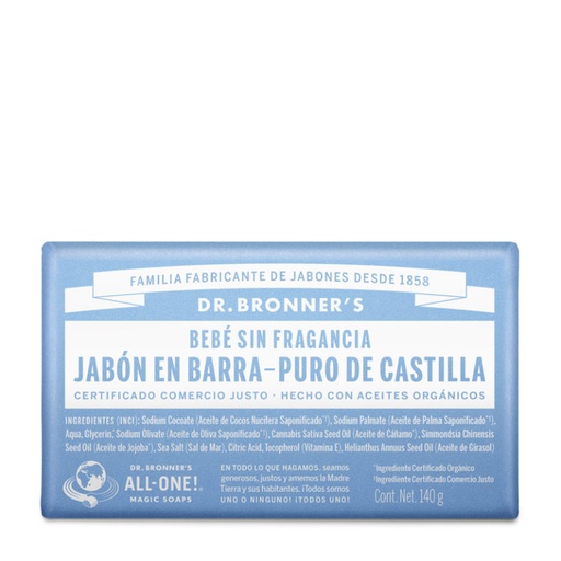 [018787506011] Jabon baby mild barra de castilla 140grs (Dr Bronners)