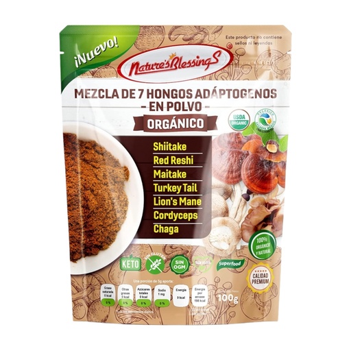 [7502280880806] Mezcla De 7 Hongos Adáptogenos en Polvo Org 100g